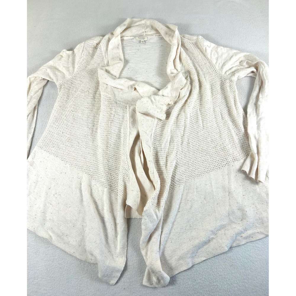 Sonoma Cardigan Sweater Women Medium Cream Speckled Open Front Boho Casual